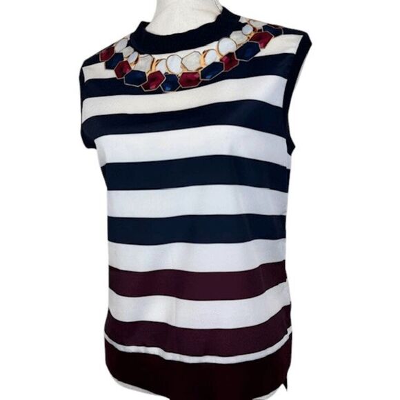 Ted Baker Sophai Rowing Stripe Sleeveless Top Jewel Print Neck Size 6 (Ted 2) - Picture 1 of 9